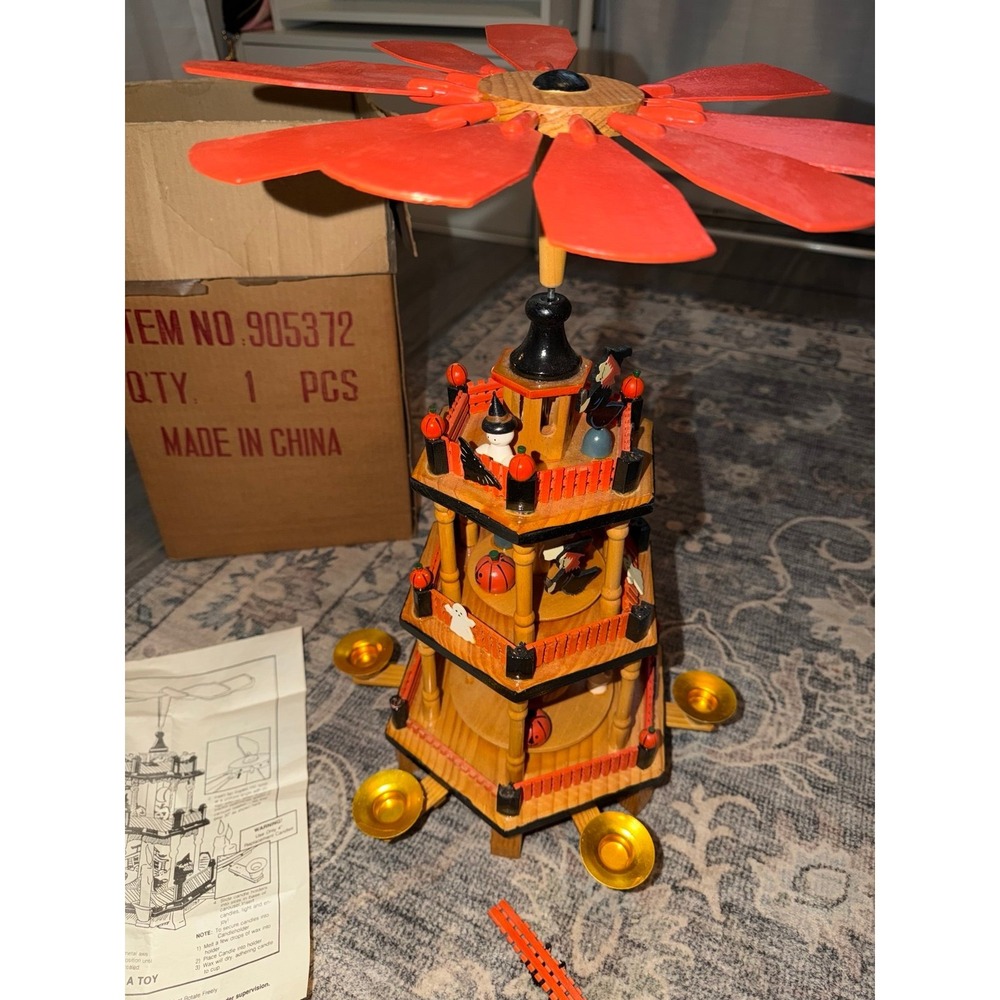 Vintage Lillian Vernon Halloween 3 Tier Wooden Carousel (3753) W/ Box